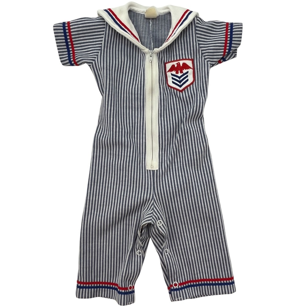 Vintage 1970s Carter's Nautical Romper 12 Months Sailor Style Anchor Patch